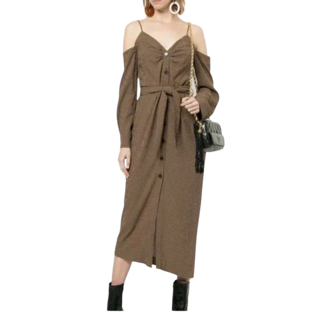 🤎𝐍𝐀𝐍𝐔𝐒𝐇𝐊𝐀 Seora cold-shoulder front button midi-Dress